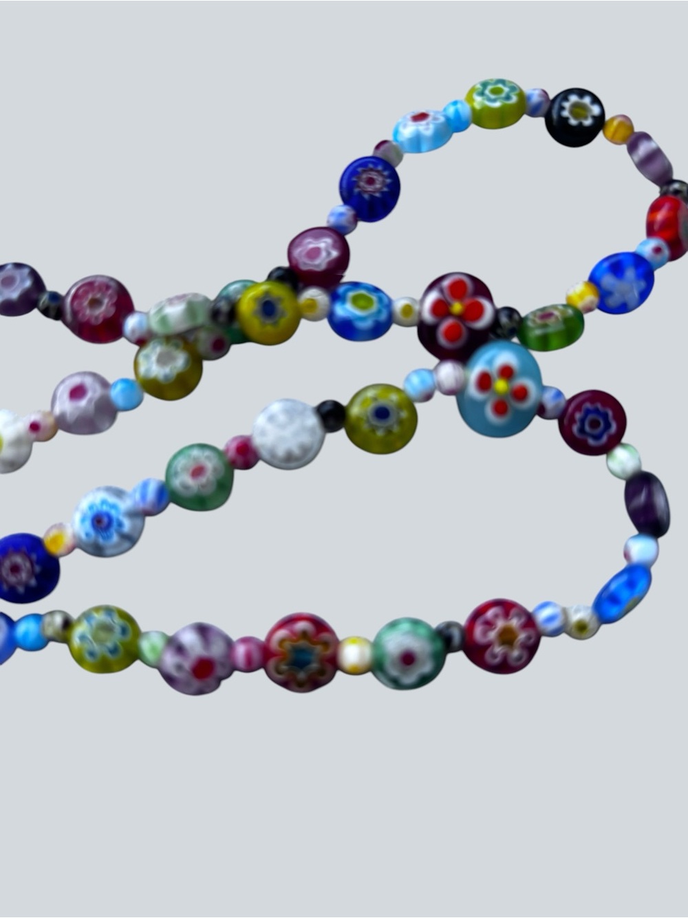 Millefiori artisan colorful floral long beaded dopamine necklace - Picture 4 of 10